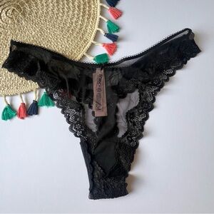 Victoria's Secret Tease Mesh Lace-Trim High-Leg Thong Panty Black XL NEW